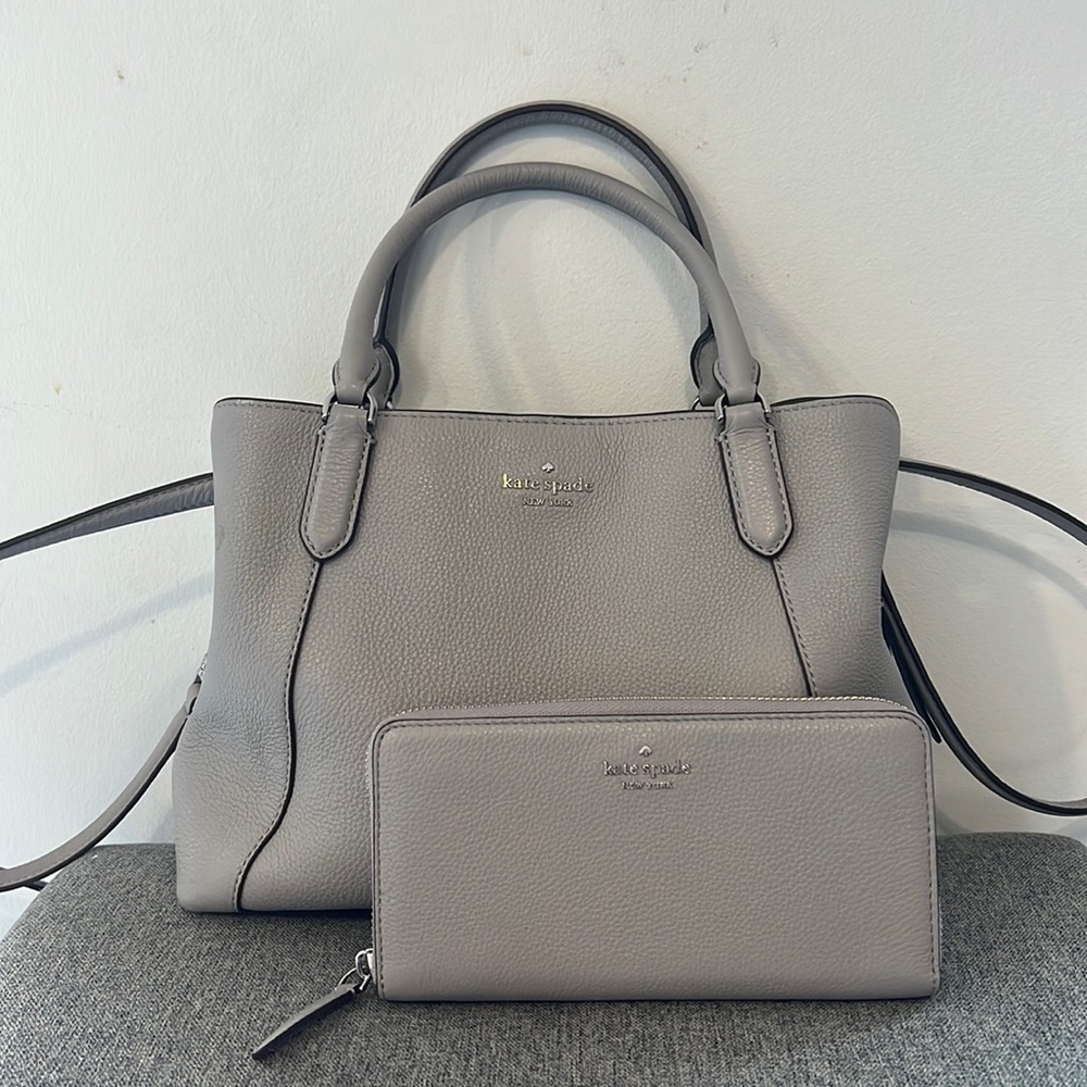 Kate Spade Grey Leather Handbag with matching Walllet
